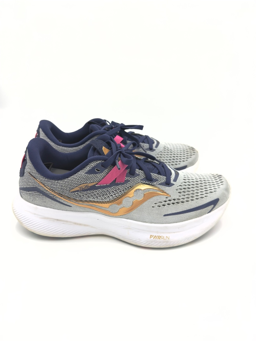 Saucony Women's/Men Grey Navy Running Shoes with Pink and Gold Accents